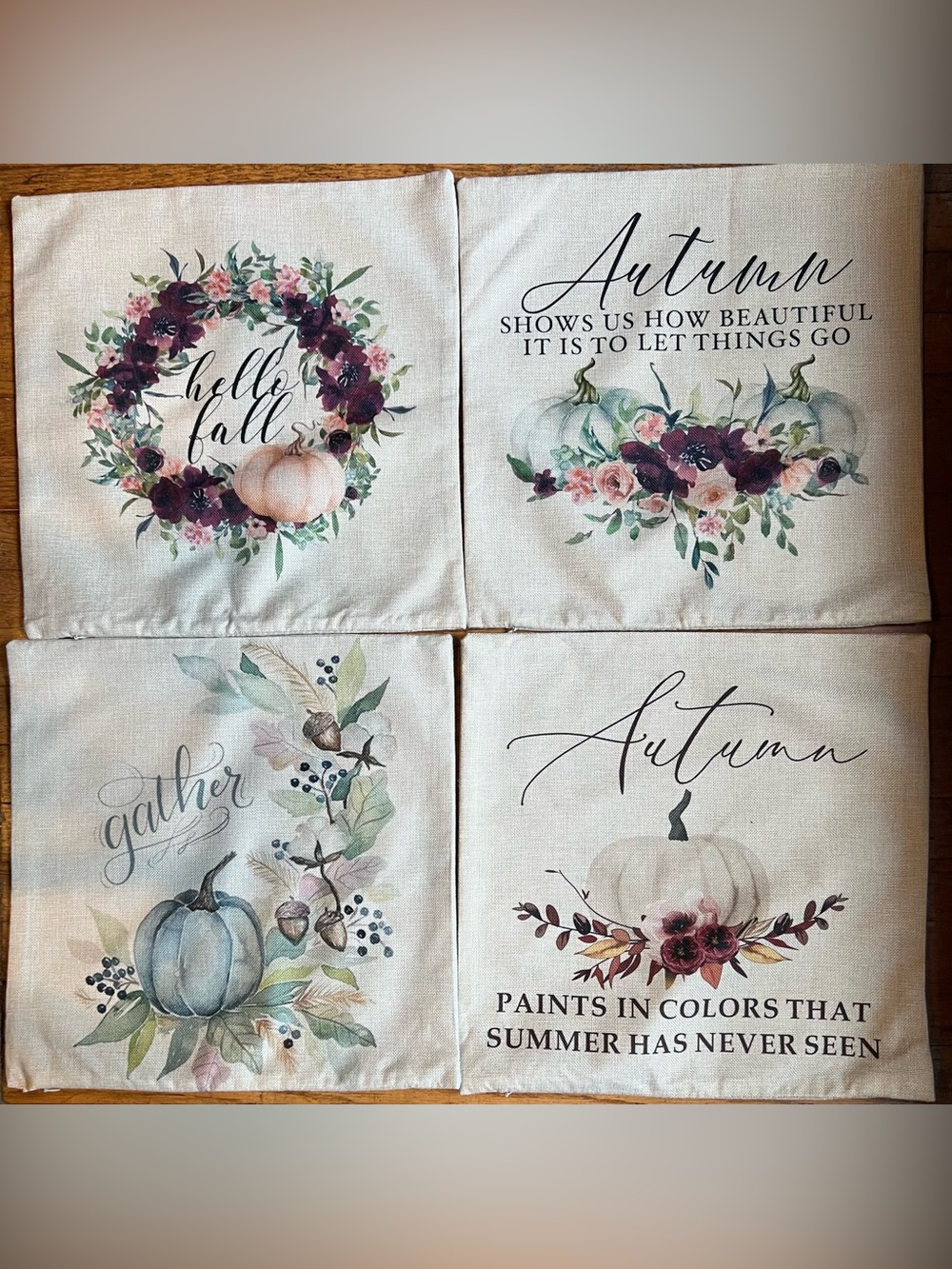 Autumn Pumpkin Floral Farmhouse Pillow Covers - set of four for 16 inch pillows